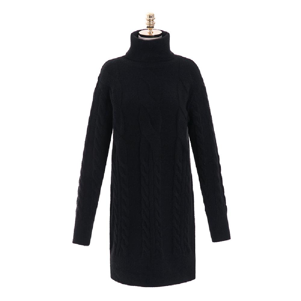 op2576 Twist Knit Roll Neck Sweater Dress