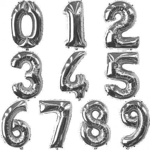 Balloon for an event and a birthday shaped numbers (silver)