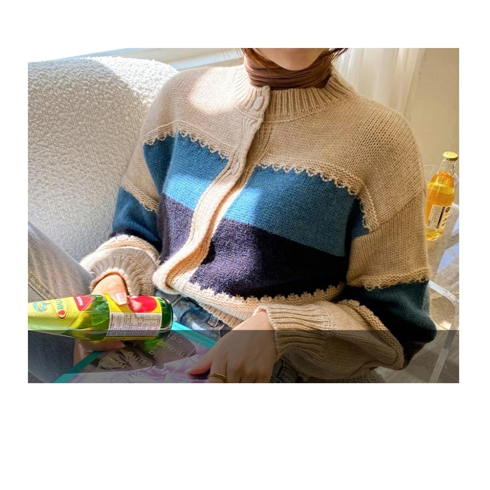 Harmony balloon sleeve fine wool cardigan - NAVY