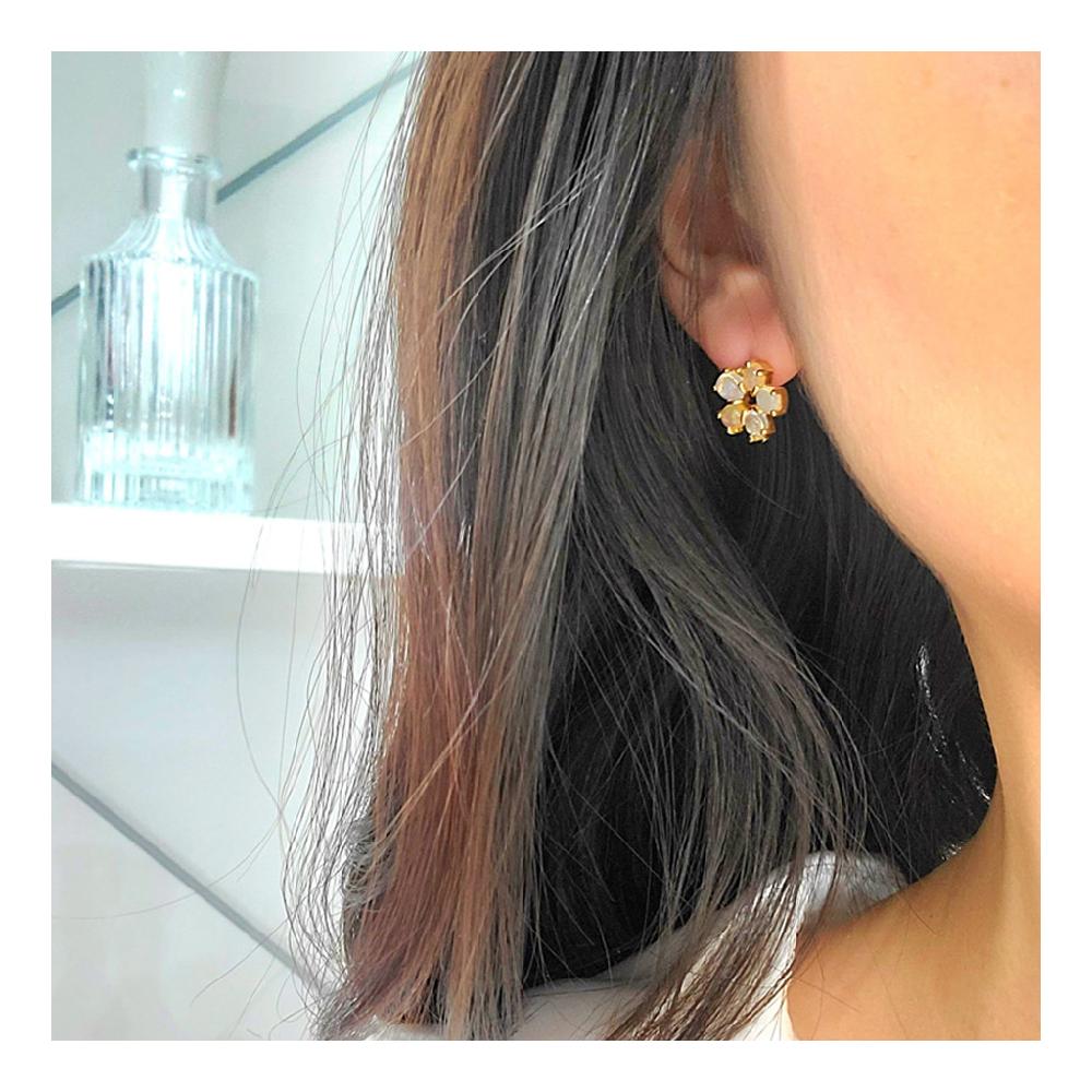 Flower Shaped Opal Colored Gemstone Uncolored Earrings