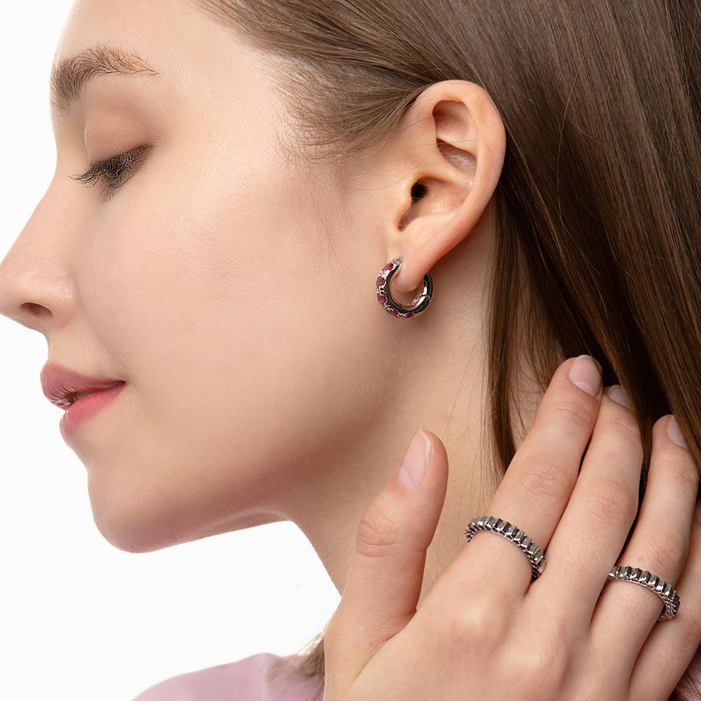 Round Volume Ruby Earrings ( S925 )