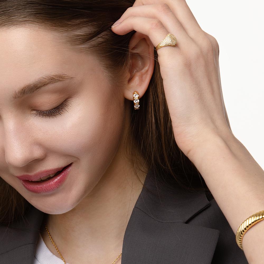 Round Volume White Earrings ( S925 )