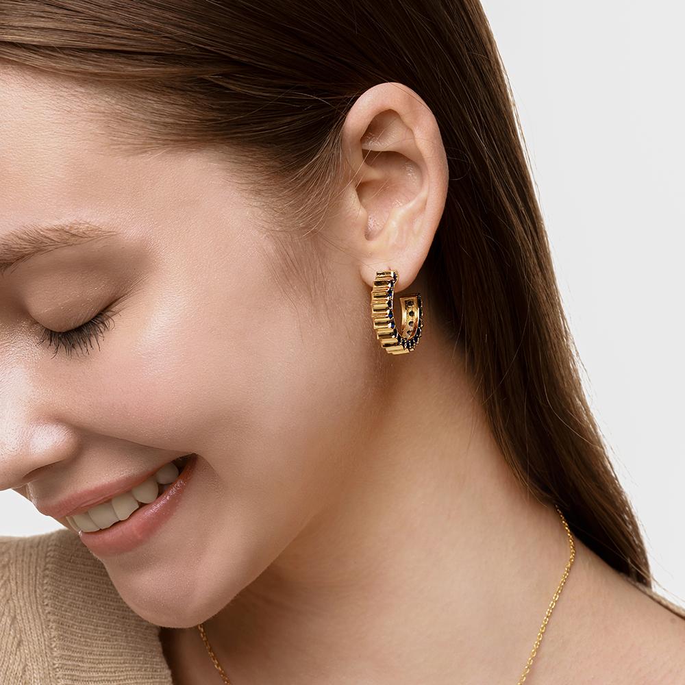 Solar Circle Sapphire Earrings ( S925 )