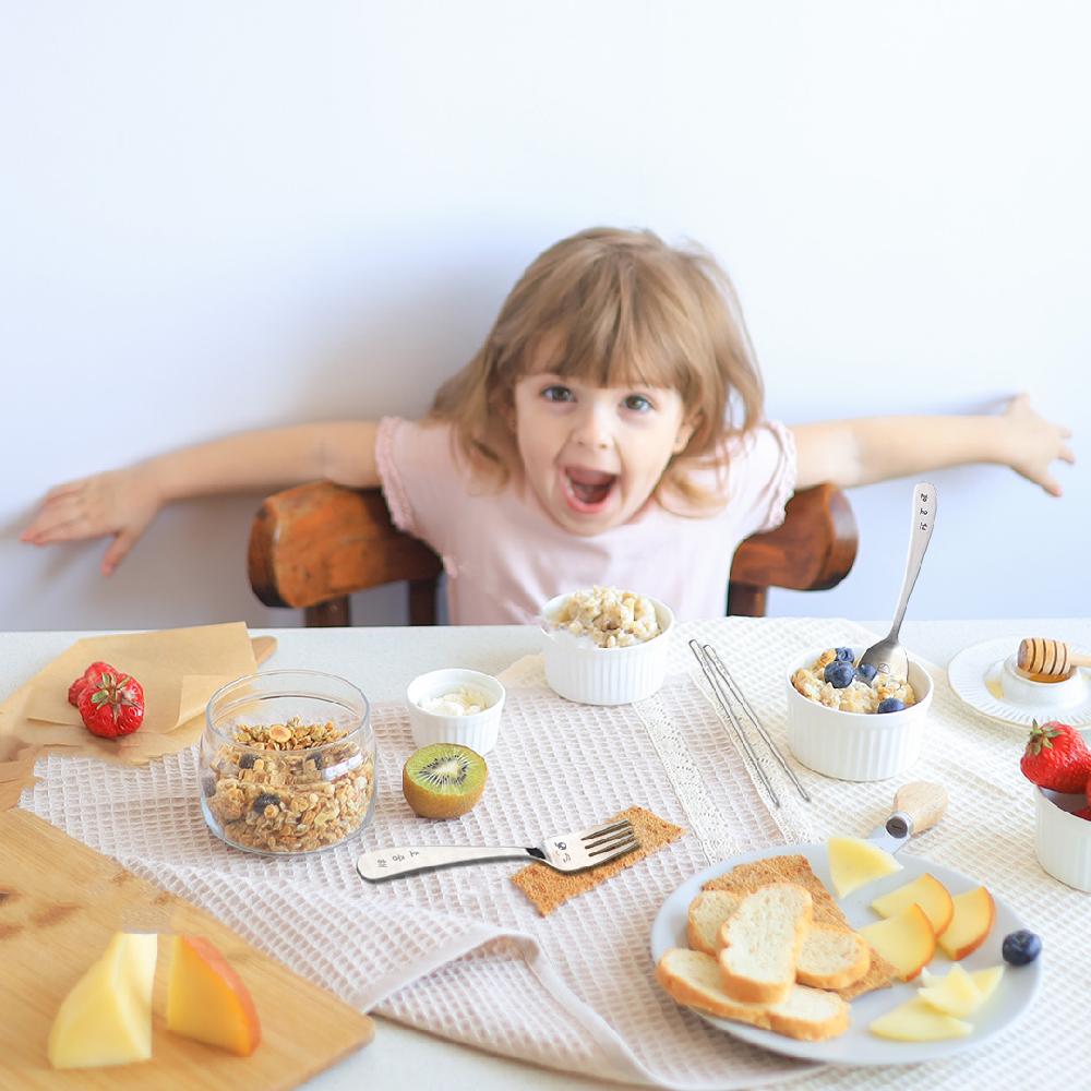 Kids Cute Face Flatware Spoon Fork Chopsticks Set