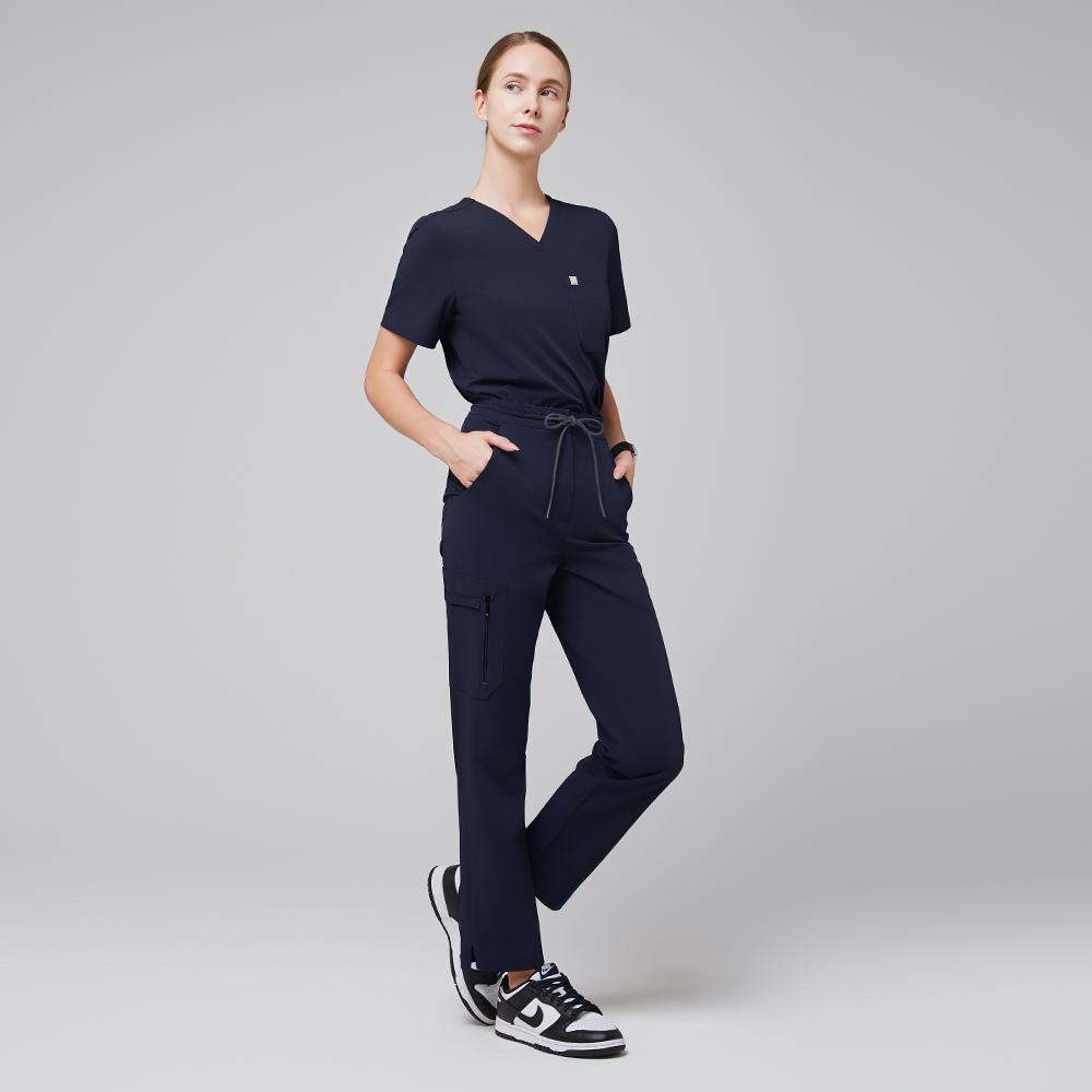 Women's-Zipper-Pocket-Split-Hem-Scrub-Pants-Eco-Navy